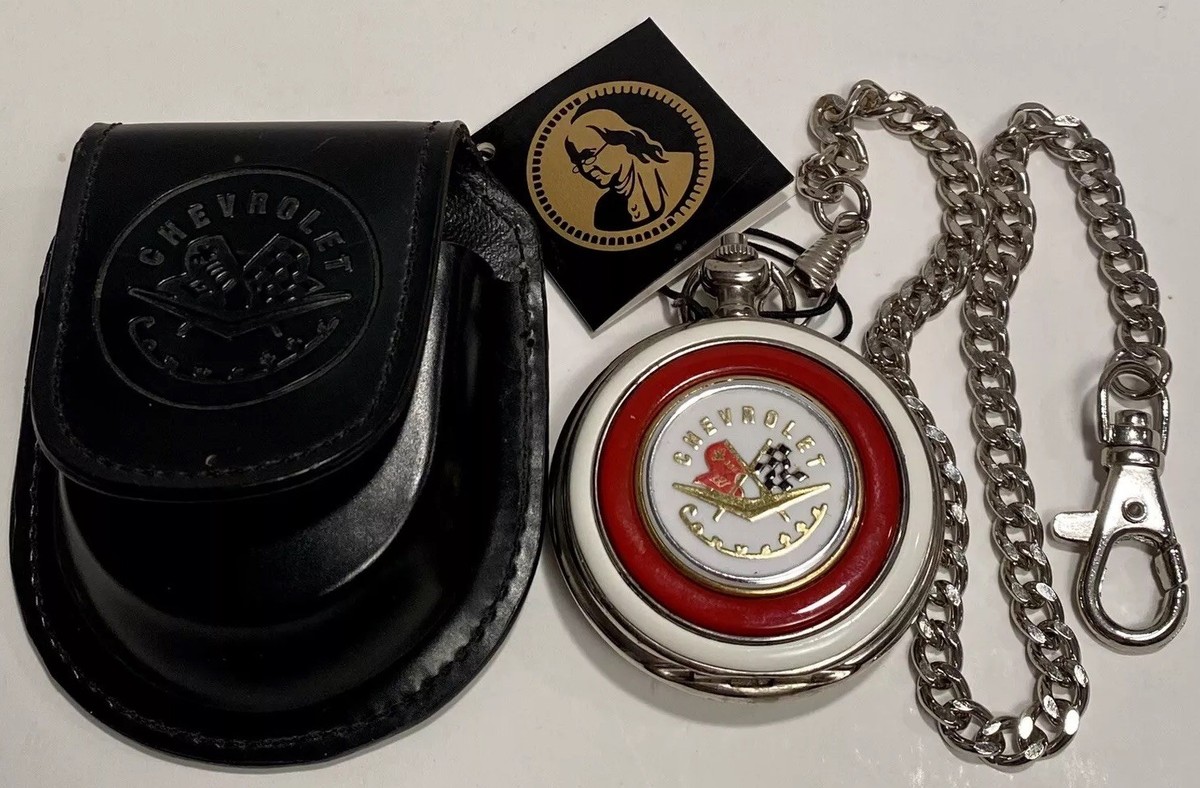 1957 CORVETTE Pocket Watch 52mm + Black Case + 12” Chain by