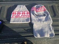 Vintage 80s Polaris Beanie Knit Cap Gray White Red Winter Hat and ski mask snow