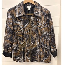 Chico's Art to Wear Jacket Abstract Metallic Print Blazer Size 3