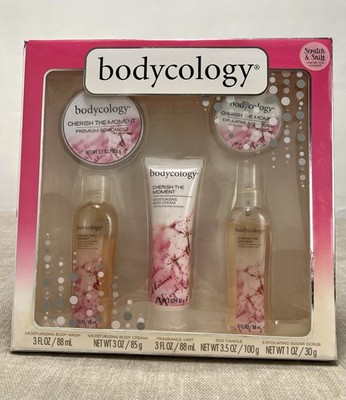 Bodycology Cherish The Moment 5 Pc Set Body Wash Cream Fragrance Mist Scrub READ