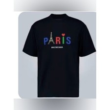 Authentic Balenciaga Paris Eiffel Tower Logo Black Graphic T-Shirt Men's large