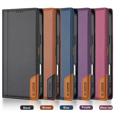 Magnetic Splice Leather Wallet Phone Case For iPhone 17 16 15 14 13 12 11 7 8 XR