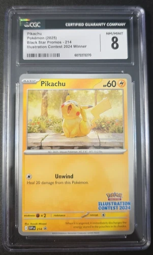 CGC 8 Pikachu 214 Black Star Promo Pokémon Illustration Contest 2024