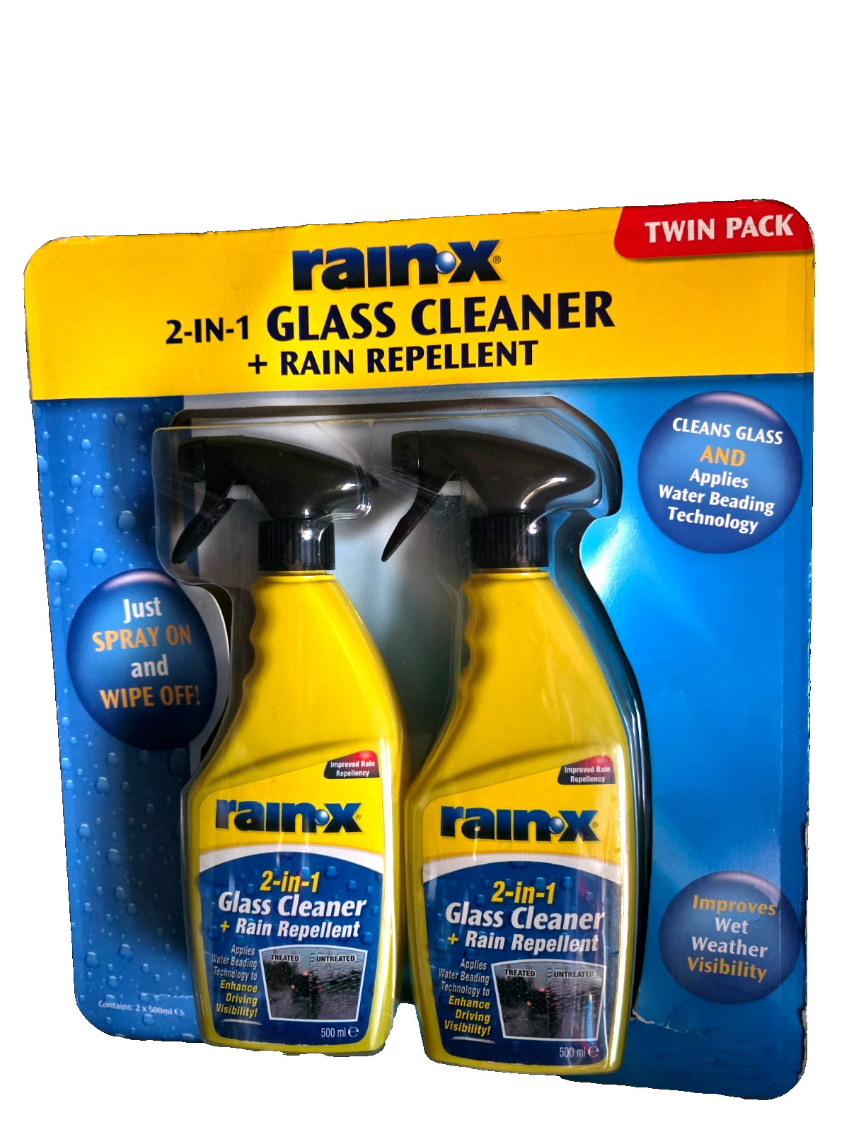 RainX 2in1 Glass Cleaner Rain Repellent Trigger Spray Car Windscreen 2x500ml