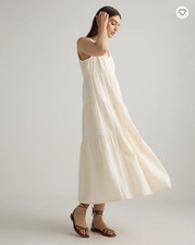 Quince Organic Cotton Gauze Tiered Maxi Dress Vintage Cream XS Boho Cottagecore