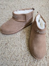 Juicy Couture Kerri Ankle Slippers Faux Fur Rhinestone New Sz 8 Womans Tan Brown