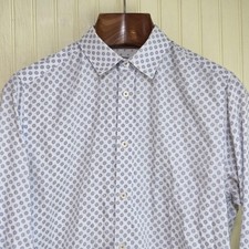 Ted Baker Shirt Mens Large White Geometric Dress Long Sleeve Button Down Casual