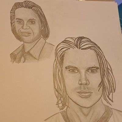 Signed Original Pencil Portrait Drawing of Two Figures, Hand-Drawn Art by BrianC
