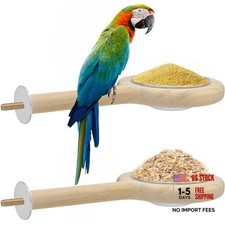 2 Pack Bird Perch Feeding Cup, Bowls for Cage Wooden 2 large bird feeding cup
