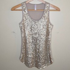 Xhilaration Gold Sequin Sparkly Mixed Material Tank Top Size XS Chic Glam Party