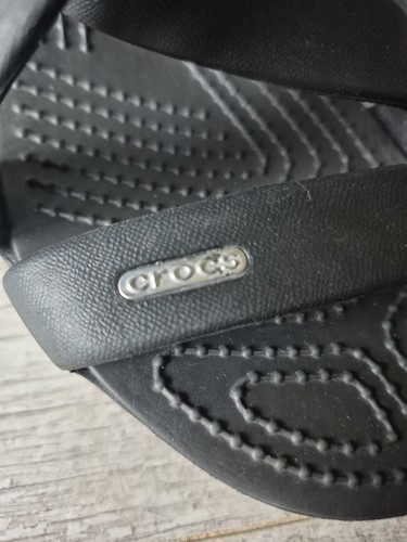 CROCS Cyprus UK 6.5 / W9 Black High Heel Chunky Sandals Cross Straps Comfort - Picture 4 of 9