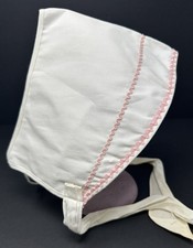 Vintage Girls Infant Toddlers Doll Bonnet Hat with Pink Zig Zag Trim 18 Months