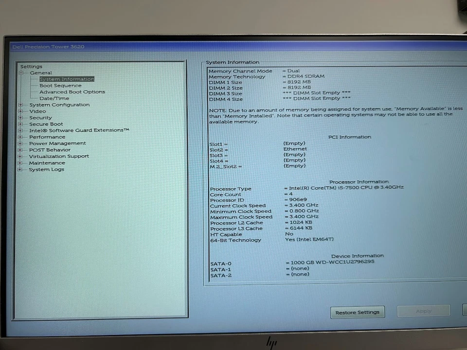 Dell Precision 3620 TWR i5-7500 3.40GHz, 16GB DDR4 RAM, 1TB HDD, NO OS #95 - Image 4 of 4