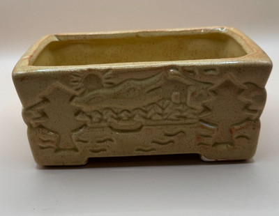 Rectangular Planter Vintage Yellow Sun Trees Pottery Glazed speckled