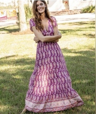 Natural Life Pink Evangeline Floral Paisley Boho Maxi Dress