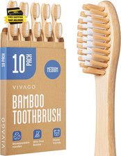 Bamboo Toothbrushes Medium Bristles 10 Pack - BPA Free Medium Bristles Toothbrus