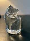 Blenko Glass Clear Cat Figurine Paperweight 4” With Label