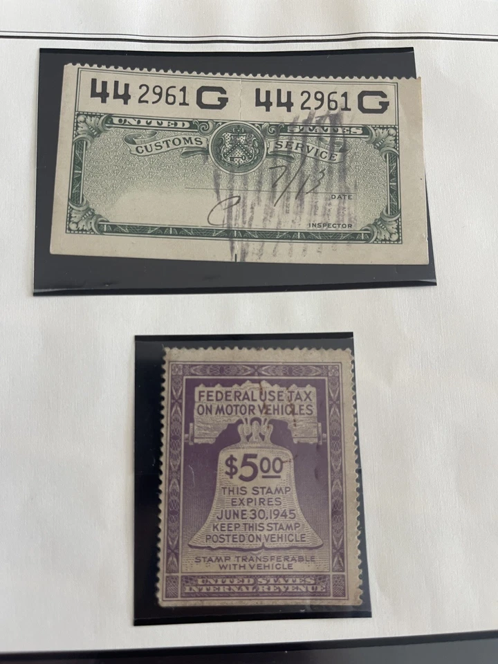 USA Stamps With FEDERAL USE TAX $5.00/ 1945,customs Service,flags First Class - Image 2 of 4