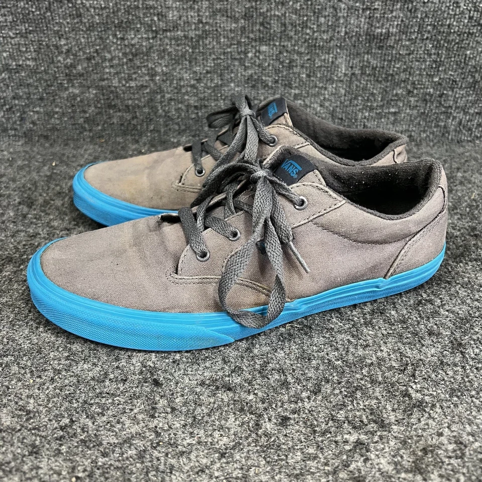 Vans Youth Size 7 Women’s 8.5-9 Gray W/Bright Blue Low Top Lace Up Skate Shoes - Image 2 of 4
