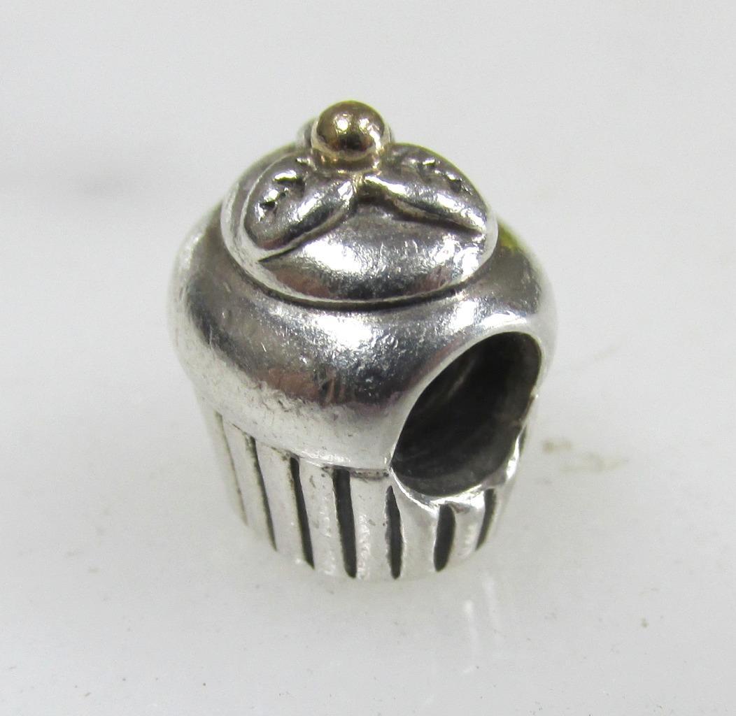 Authentic PANDORA Retired Cupcake Charm w/ 14K Gold Accent