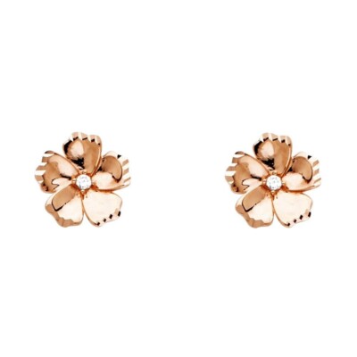 14k REAL Two Tone Gold CZ Flower Earrings | eBay