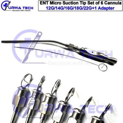 ENT Ear Suction Tip Set – 6 Pieces With Suction Adaptor – 12G To 22G – Free Shipping