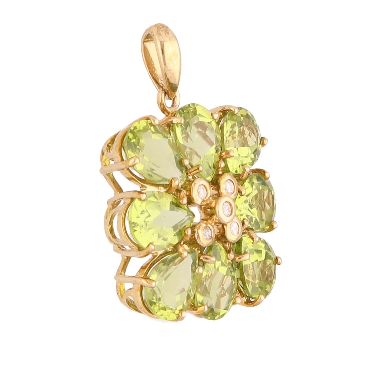 9Carat Yellow Gold Peridot & Diamond Flower Cluster Pendant (19x19mm)