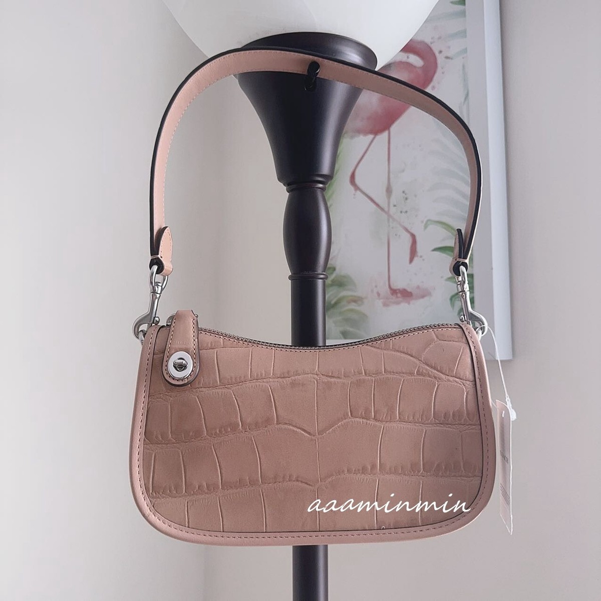 Coach Swinger Bag 20 Leather Croc Embossed CP024 Buff Shoulder