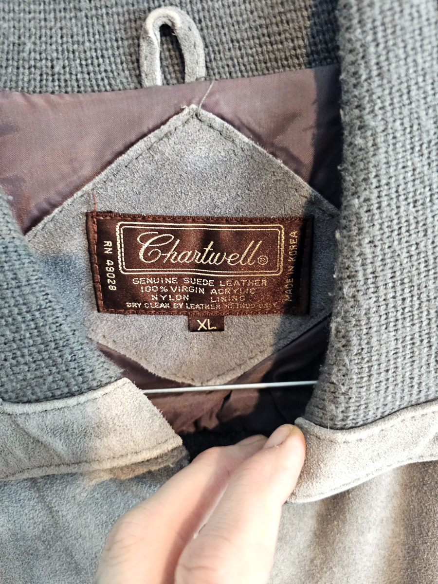 Vintage Chartwell Grey Suede and Cable Knit Light Jacket Ribbed 