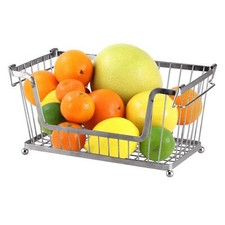 Chrome Stackable Metal Wire Storage Basket Food Vegetable Kitchen Shelves