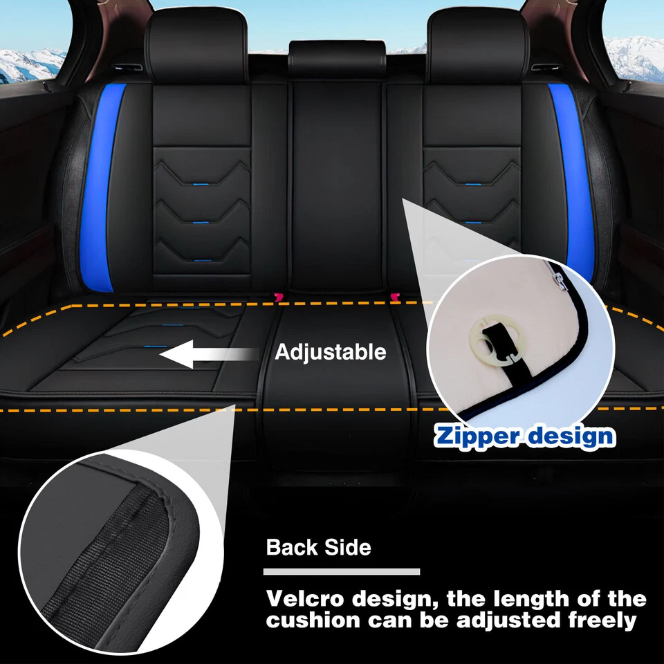 Car Seat Cover Faux Leather Full Set 5-Seats Front Rear Protector Universal Blue - Изображение 3 из 4