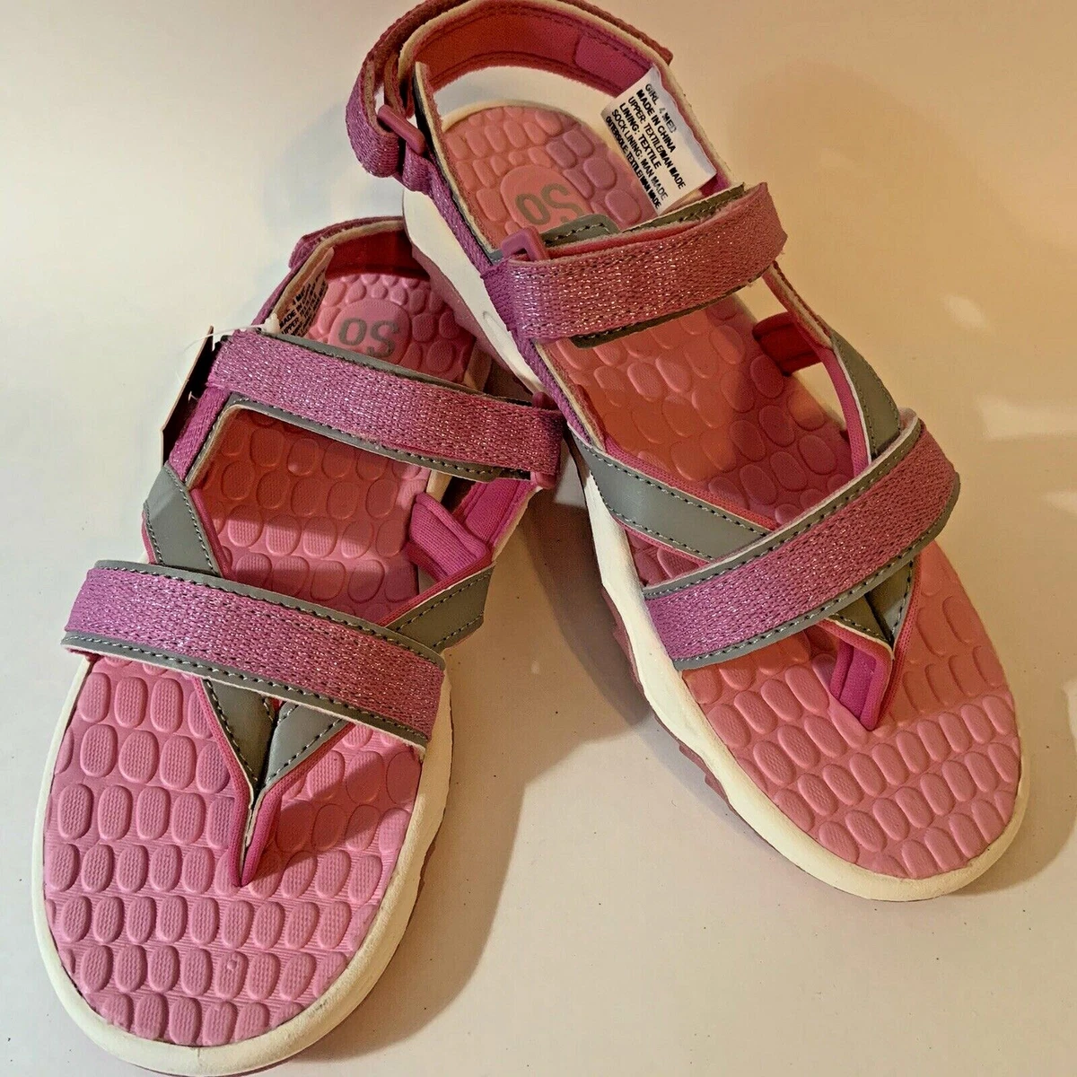 So Girls Seashells Sandals Gray Pink Size 4 Flexible Outsole New