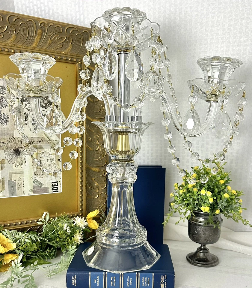 Candelabra Crystal Clear Industries Upcycled with Hanging Crystals Gold & Silver - Image 3 of 4