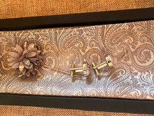 Gusleson Silver Brocade Paisley Pocket Square Handkerchief Cuff Links NIB Silk