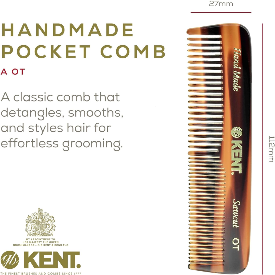 Kent Handmade Coarse and Fine Toothed Pocket Comb for Men, 11 Cm, 1 ...