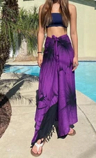 Purple & Black Giant Hibiscus Floral Pareo Sarong Hawaiian Wrap Skirt Dress