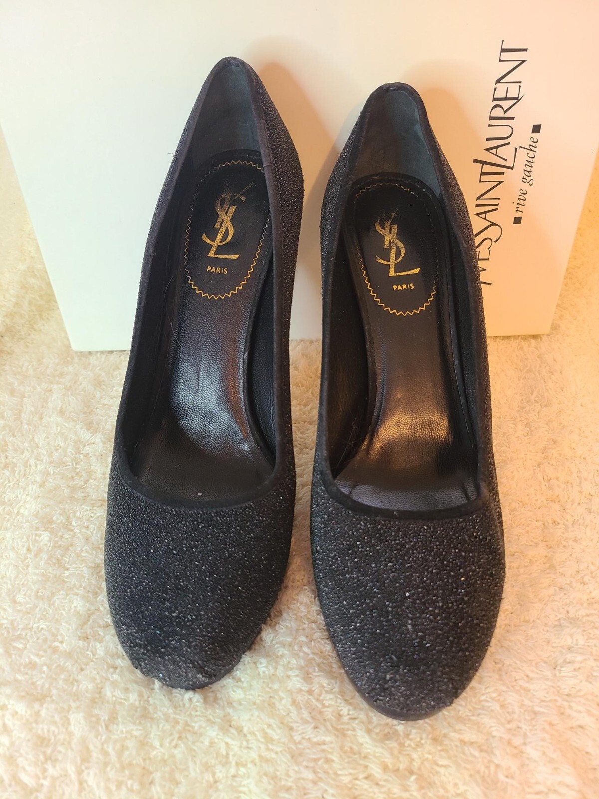 RARA YSL Saint Laurent Tribtoo 80 décolleté nere scintillanti taglia 39 5 $795