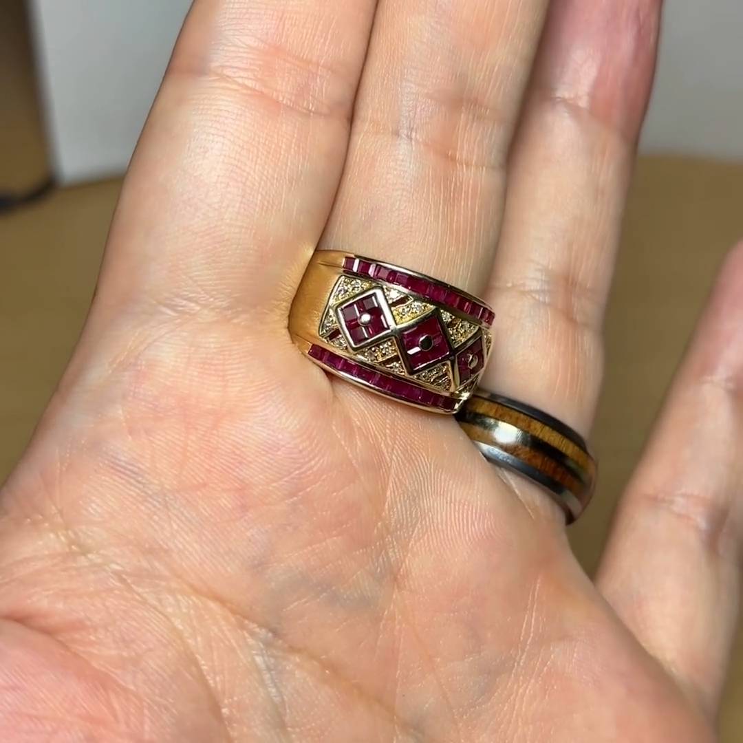 PRANDA Estate 14K Yellow Gold 34 Natural Fuchsia Pink Ruby Diamond