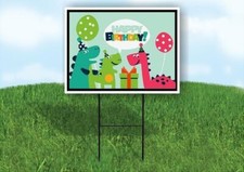 HAPPY BIRTHDAY DINOSAURS Yard Sign Road with Stand LAWN SIGN