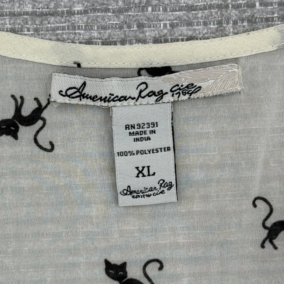 American Rag Tank Top Black Cat Sheer Sleeveless Blouse Sz XL Peter Cottage - Image 2 of 4