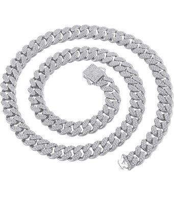 Iced Out Lab Diamond Necklace Chain Cuban Link 