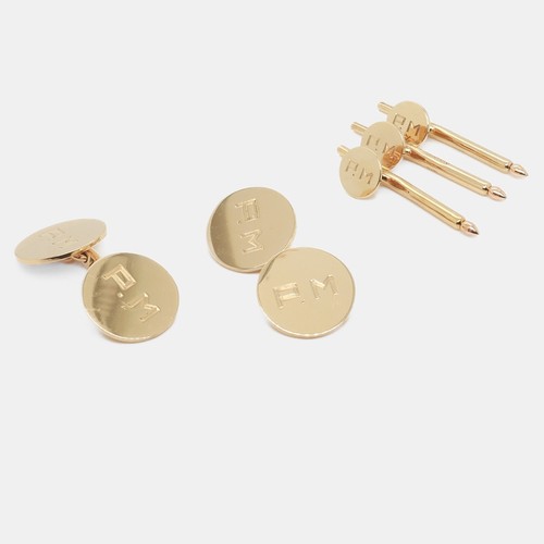 Cartier 14K Gold Monogrammed Cufflinks & Shirt Stud Dress Set - Picture 6 of 12