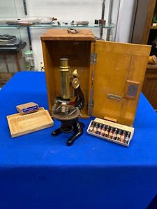 Vintage Steindorff & Co. Berlin Microscope # 39544 with Wood Case & Slides
