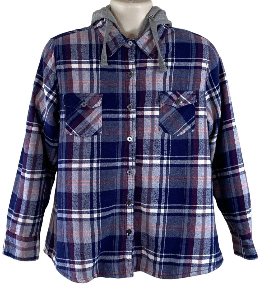 Natural Reflection Sherpa Fleece Lined Hooded Flannel Shirt Jacket