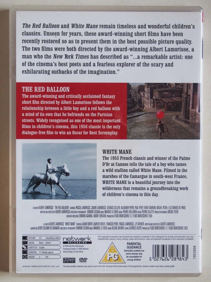 THE RED BALLOON 1956 & WHITE MANE 1953 CANNES PALME D'OR FRENCH CLASSICS R2 PAL - Image 2 of 2