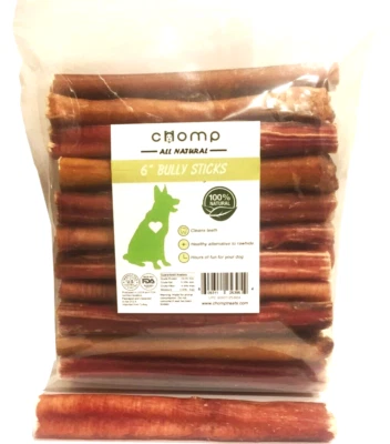 CHOMP TREATS 6 inch PREMIUM EXTRA THICK BULLY STICK DOG CHEW LONG LASTING TREAT!! 25 PCS