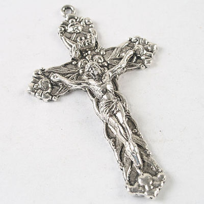 925 Sterling Silver Crucifix Cross with Jesus Pendant Necklace 24/" Figaro Chain
