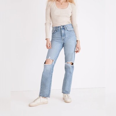 Madewell The Perfect Vintage Straight Jean Womens 26 Knee Rip Danby Wash ND515