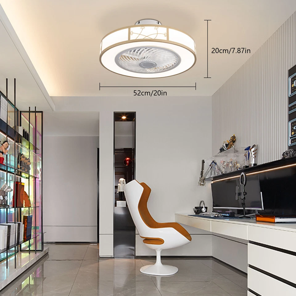 LED Ceiling Fan Light Caged Low Profile Ceiling Fan Lamp W/ Remote Control 40W - Image 2 of 4