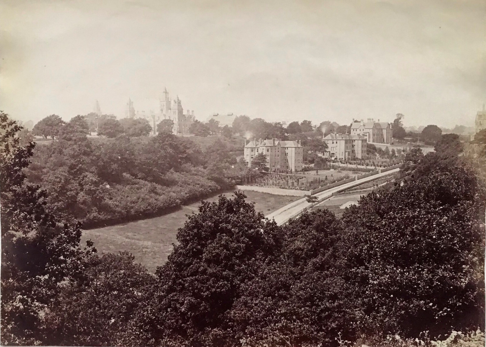 Albumen print of Charterhouse School, Godalming from Frith Hill c.1880